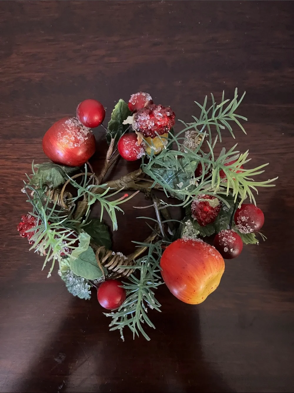 Holiday Red and Green Fruit Christmas Candle Wreaths
